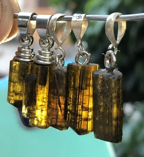 Natural Yellow Epidote Crystal Pendant 5 Piece