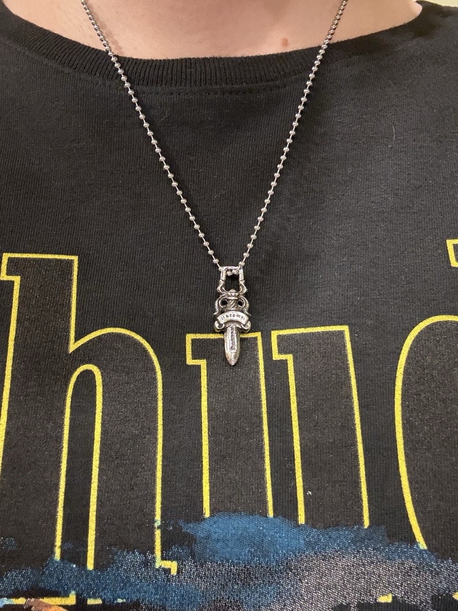 Chrome Hearts Dagger Pendant Silver Ball Chain Necklace Sterling