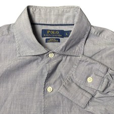 Polo Ralph Lauren Poplin Button Up Shirt Mens L Blue Slim Fit Stretch Casual