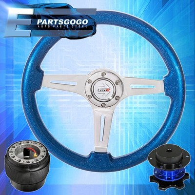 Blue Quick Release + Metallic Ocean Blue Steering Wheel + Hub For 90-94 Eclipse