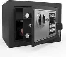 Goldenkey Small Safe with Keys&Code for Money Cash and 0.3cu.ft, Black-New 