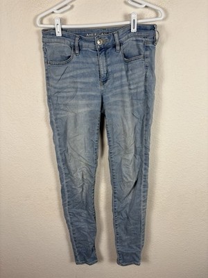 American Eagle Jeans Womens 6 Long Denim Jegging Stains Light Wash Good