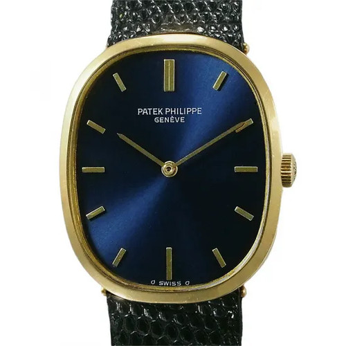 Patek Philippe Golden Ellipse 3548 32mm 18K Yellow Gold Blue Wristwatch #SU1155