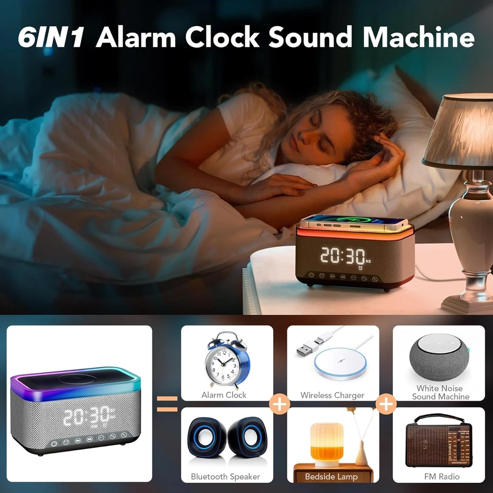 Digitaler DAB+ Radiowecker mit Kabelloser Ladestation Nachtlicht und USB Ausgang - Bild 2 von 4