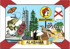 4x6 Postcard - Buc-ee's Beach Express Alabama- Rocket, Football, State Flag- New
