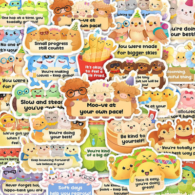 50PCS Cozy Motivational Affirmation Stickers by    Stress Relieving, Emotional S