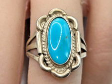 Vintage Sterling Silver Navajo Turquoise Wide band Ring size 6