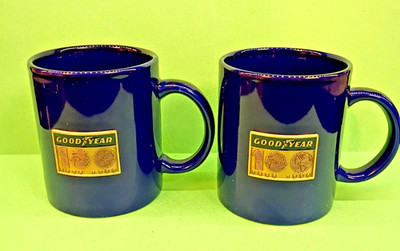 2 Goodyear Tires & Rubber 100 Years 1898~1998 Coffee Cup Mug Cobalt Blue