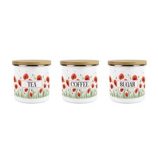 Summer Poppies Tea, Coffee & Sugar 600ml Canisters - Red Floral Kitchen Set