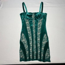 Forever 21 Womens Bodycon Dress sz M Green Velour Lace Details Sleeveless