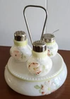 EAPG Consolidated Glass Milk Glass Apple Blossom Condiment Jar Mustard c1895 Set