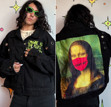 Hot Topic Mona Lisa Denim Jacket Cyber Goth Oversized Black Jean Jacket XXL