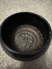 Vintage Tibetan Singing Bowl Ohm Symbol Carved Meditation Sound Ritual Bowl