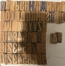 70 Vintage Letterpress Wood Blocks 3 Sets Of 0-9 Numbers And Partial Letters 
