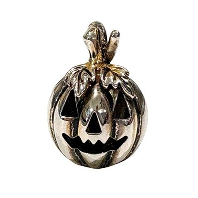 Jack O Lantern Pumpkin Halloween Pendant Charm Bead 1.25'' Tall Silver Tone
