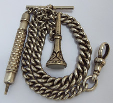 LOVELY CLEAN HEAVY 52.6g ENGLISH ANTIQUE 1896 STERLING SILVER ALBERT WATCH CHAIN