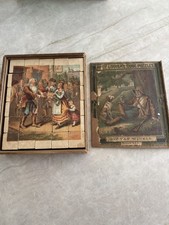 Antique McLoughlin Bros Wooden Cube Puzzle   6-Sided Picture Block Set   c. 1890