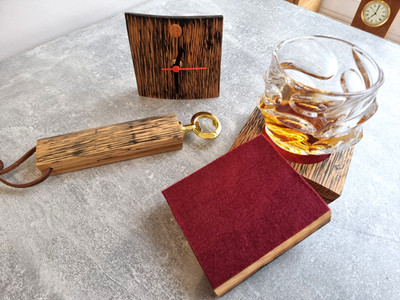 Eiche Loch Lomond Whisky Fass Schreibtisch Uhr Untersetzer Flaschenöffner Kanar Glas Geschenk
