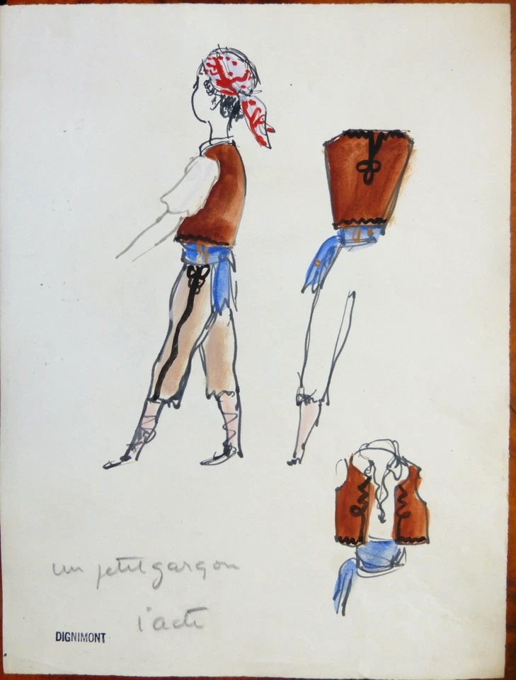 Dessin de André DIGNIMONT (1891-1965) costume opéra CARMEN en 1937 1er acte - Photo 1/1