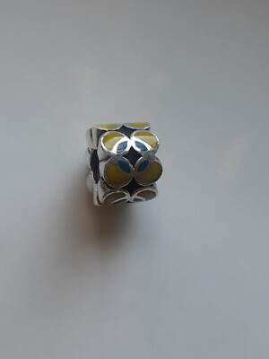Chamilia 925 Blau Gelb Retro Emaille Leben Kreis Armband Charm