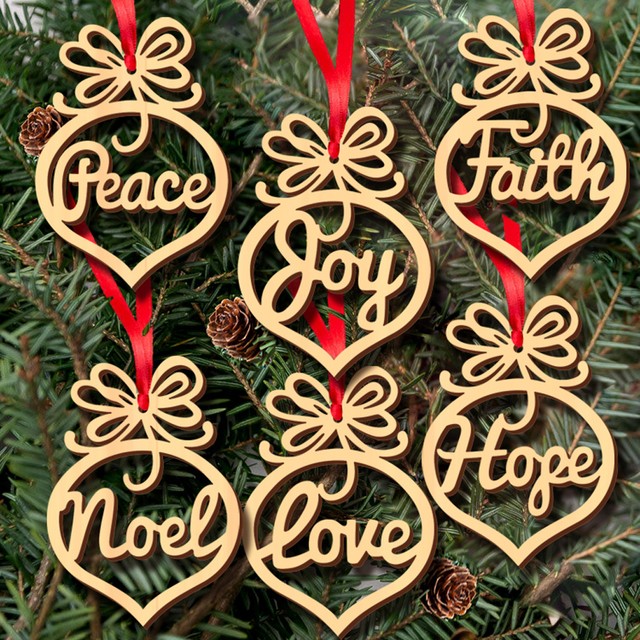 6pcs Wooden Shape Mdf Faith Noel Letters Laser Cut Christmas Tree