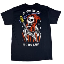 Cactus and Skull ‘if You See Me It’s Too Late’ Grimm Reaper Black  Tee Shirt