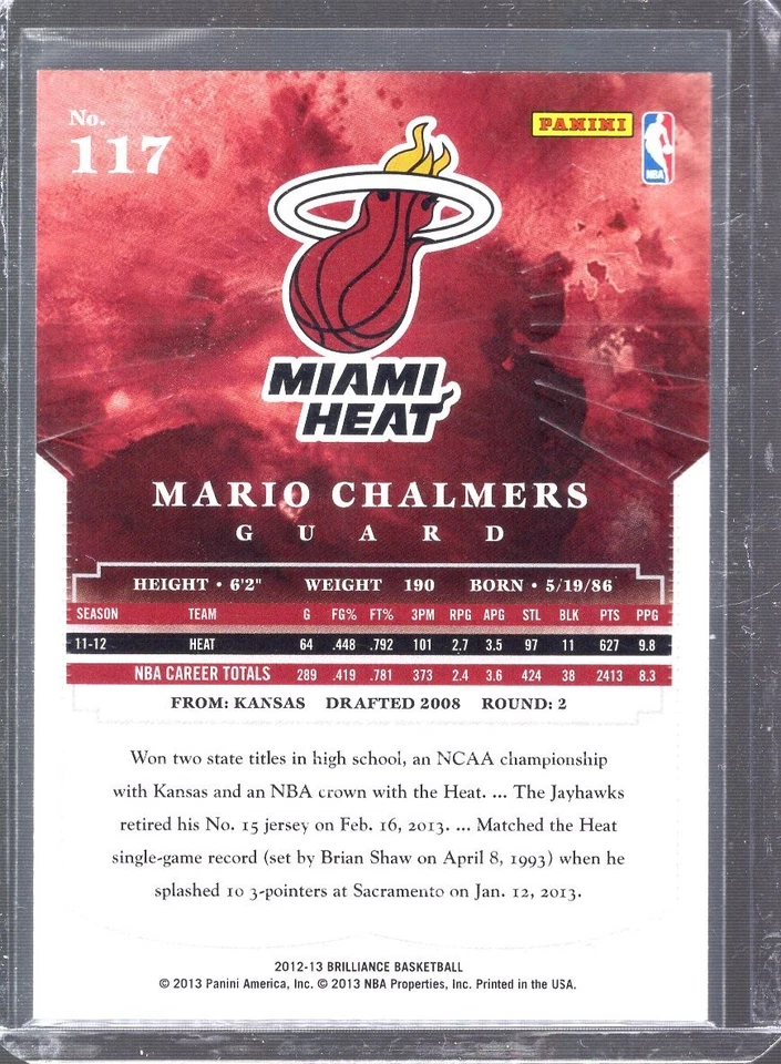 2012-13 Panini Brilliance Starburst Mario Chalmers #117 - Image 2 of 2