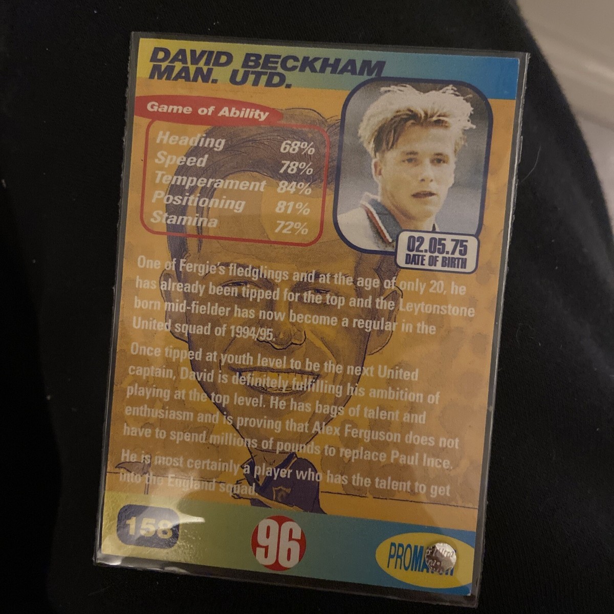 DAVID BECKHAM - PROMATCH 96 1996 SERIES 1 - MANCHESTER UTD 
