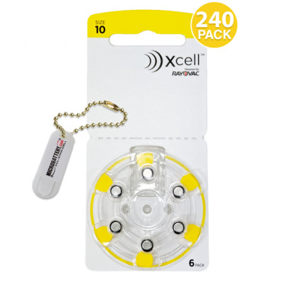 Rayovac Xcell Size 10 Hearing Aid Batteries (240 Pack) + Battery Holder Keychain