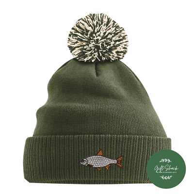 Vokuhila Angeln Beanie Bommelmütze - besticktes Design - Premium weiches Acryl
