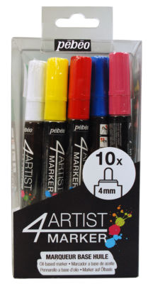 Pebeo 4Artist Paint Marker Set auf Ölbasis 4 mm Feder Stifte 10 x verschiedene Farben 