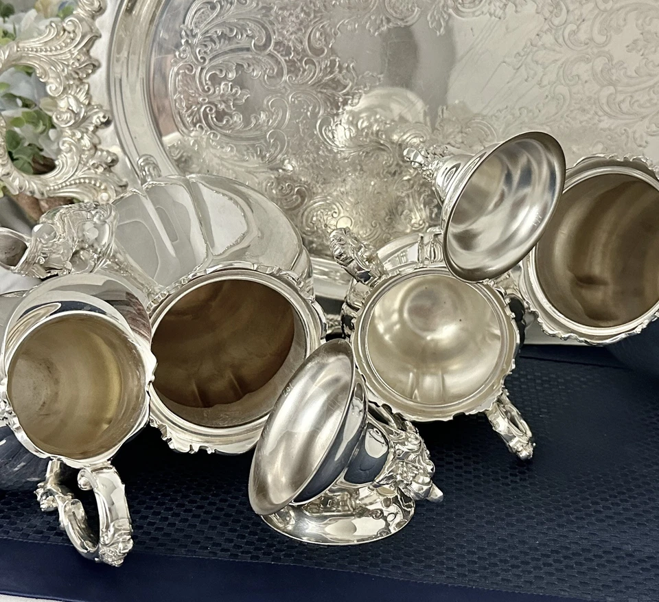 Wallace Baroque Silver Plate Tea and Coffee Service Set w/ Footed Tray *read - Image 3 of 4