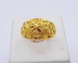 Authentic Men's Ring Diamond Cut 22K 23K 24K Thai Baht Yellow Gold Plated Jewelry
