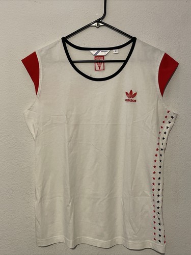Adidas USA Flagge Trefoil Logo Damen Flügelärmel weiß Shirt Größe XL - Bild 2 von 12