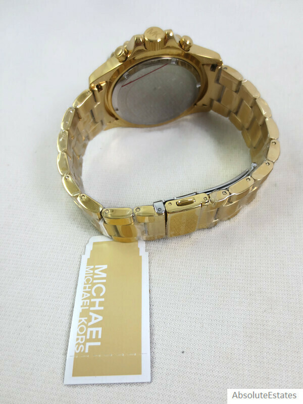 NEW Michael Kors Everest Blue Crystal Gold Chronograph Watch 