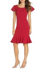 Eliza J EJ8W0604 Ruffle Hem Sheath Dress Plus SZ 20W Red