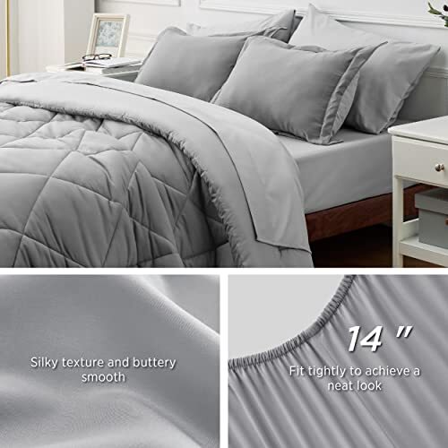 Size Comforter Set - 7 Pieces Reversible Bed in a Bag Bed Set King 01 - Grey - Picture 6 of 6