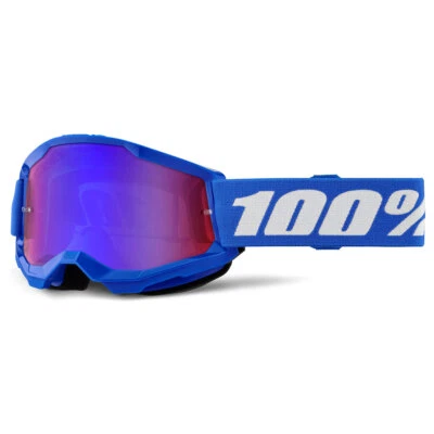 Maschera Motocross 100% Strata 2 Blu Lente Specchio Rosso Blu