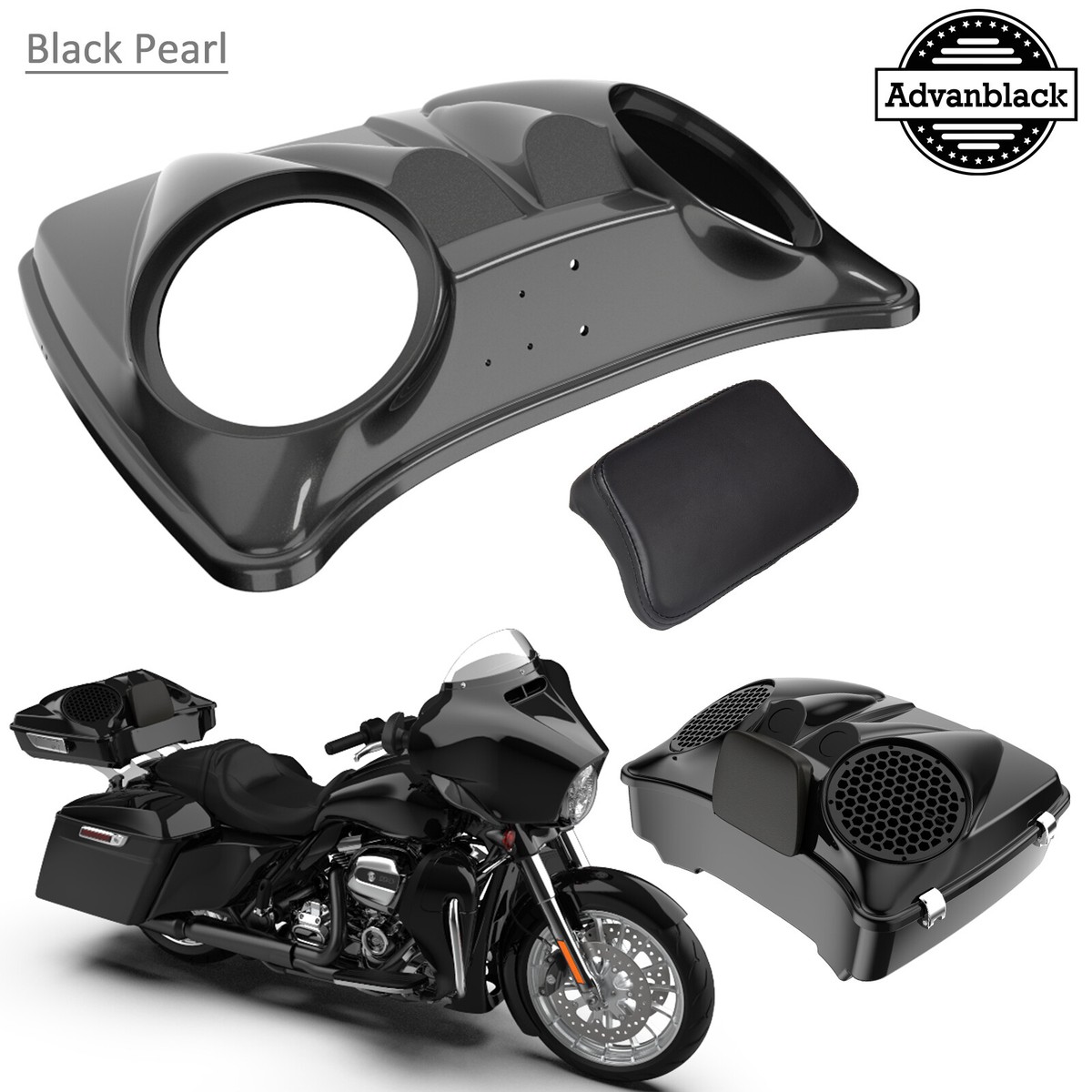 BLACK PEARL For Harley Razor, Chopped Rear Tour Trunk Pack Dual 8