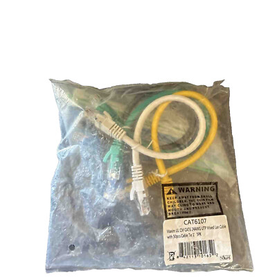Maxim UL CM CAT6 24AWG UTP Mixed Lan Cable, 1', 5 Pack