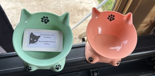 Pink Raised Cat/Kitten Feeding Bowl. With Cute Ears & a Tail! - Picture 2 of 3