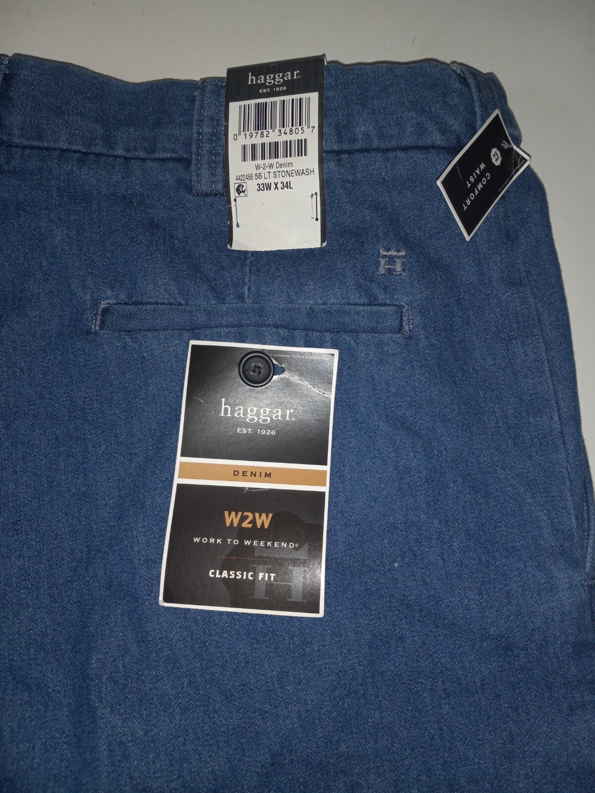 Haggar Mens Denim Jeans 33Wx34L, W2W Work to Weekend Classic Fit eBay