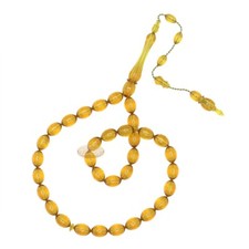 Muslim Tasbih - Small 33-bead 12x9mm Oval Gold Honey Yellow Acrylic Prayer Beads