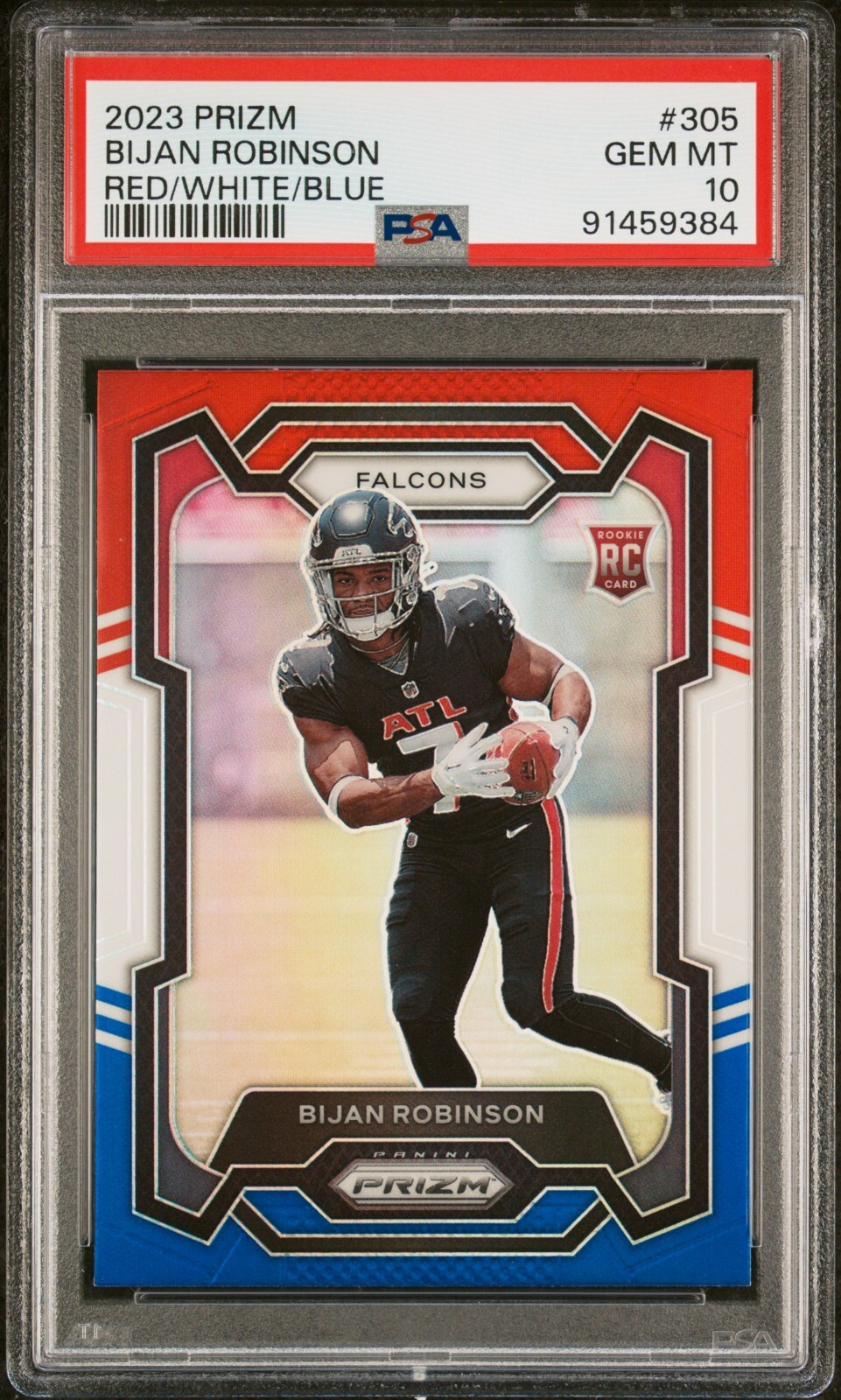 2023 Panini Prizm Football Red White Blue 305 Bijan Robinson Rookie Card PSA 10