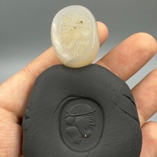 Old Rare Ancient Roman Emperor Portrait Intaglio Agate Bead