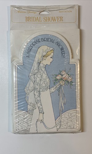Confezione Dieci Inviti Doccia Sposa Vintage Grannycore Blu Bianco Velo USA - Foto 2 di 12