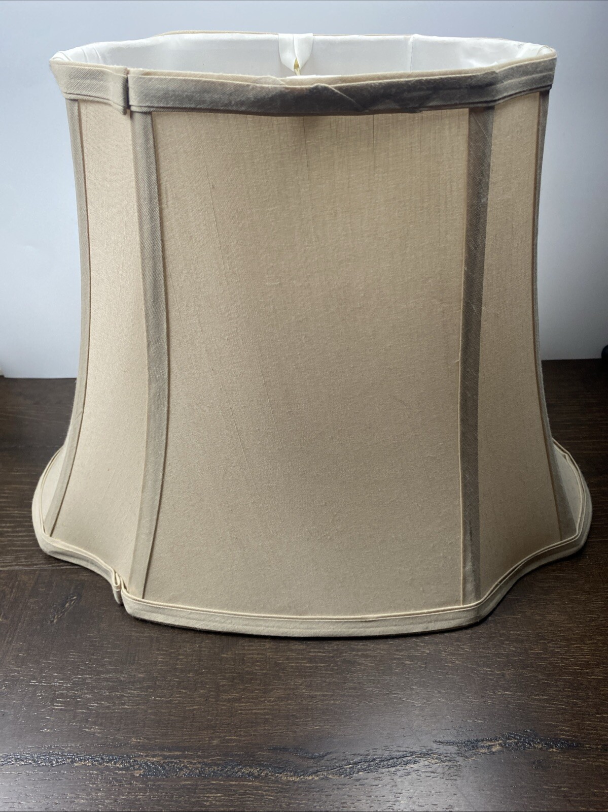 Vintage Beige Silk Shantung Lamp Shade / Rectangular Cut Corner 11.5
