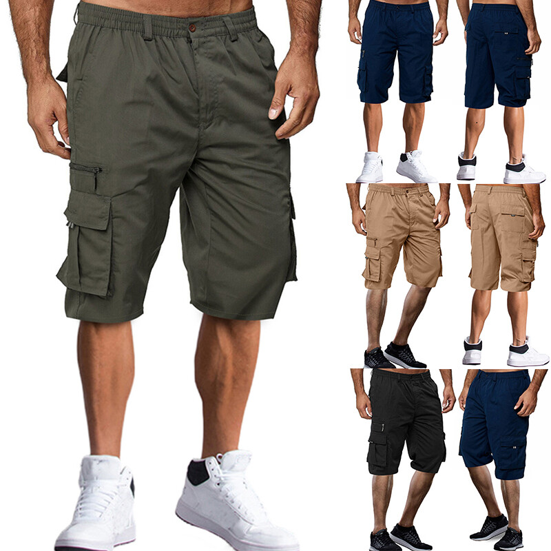 Herren Cargo Shorts Baumwolle - Bermuda Shorts Mit Elastischer Taille Und Mehreren Taschen