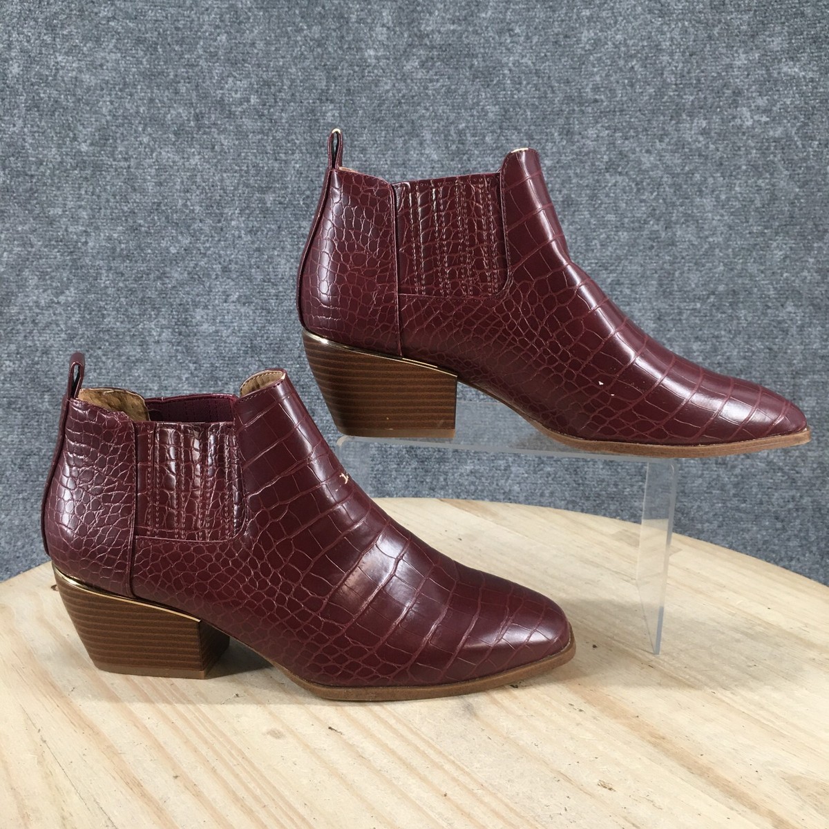 New Directions Boots Womens 10 M Edie Ankle Booties Heels Red Faux