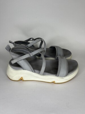 Women's ECCO Gray w/White Sides  Chunky Ankle Strap Sport Sandal Sz 38 US 7-7.5